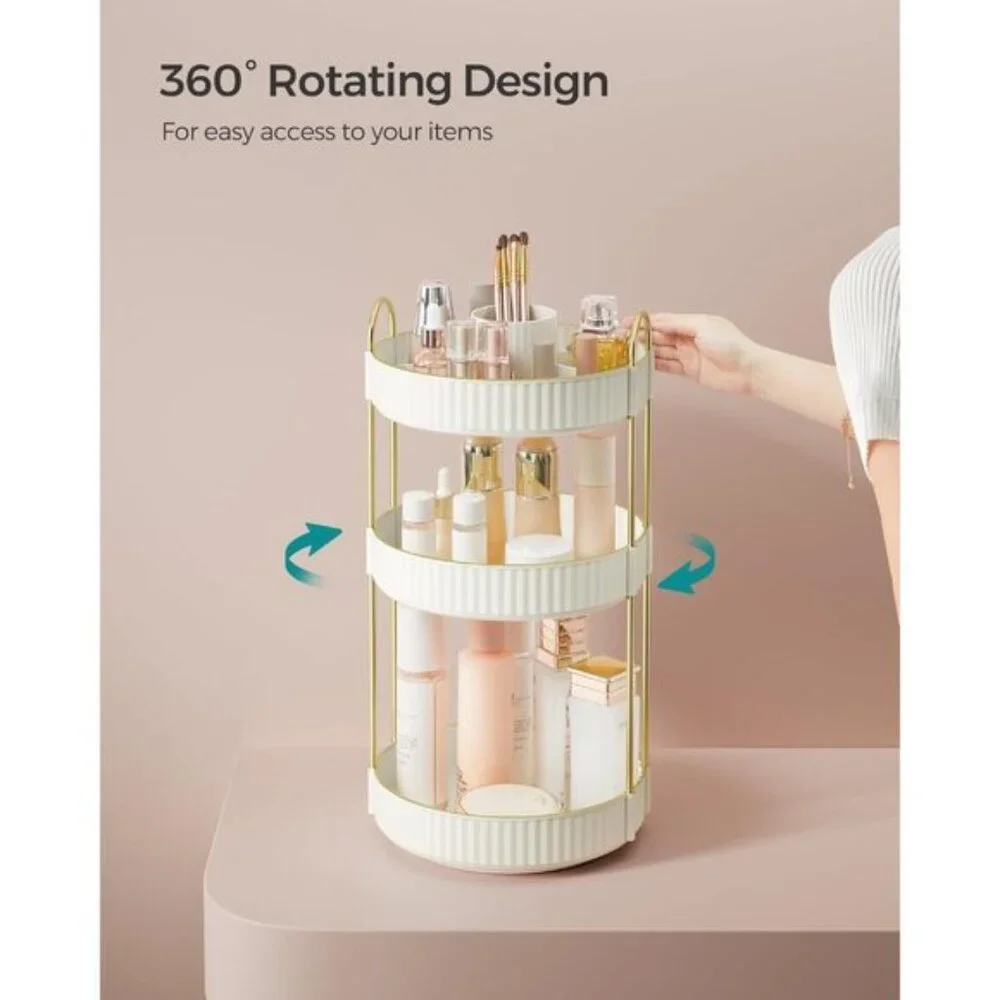 New 3-Tier Rotating Makeup Organizer, Customizable Lazy Susan in Cloud White